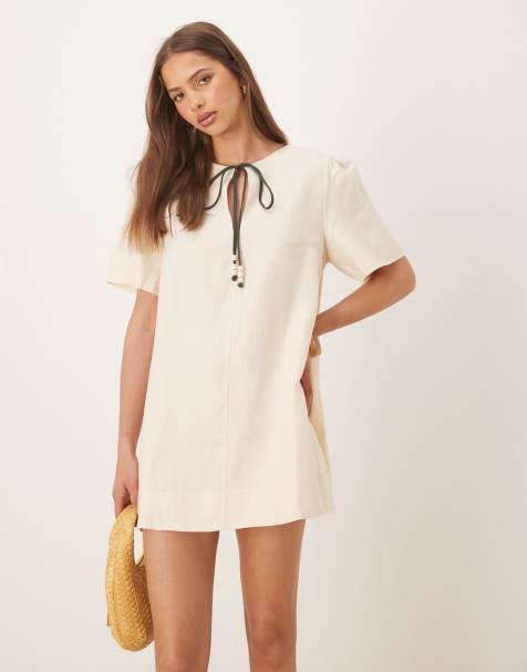 VRG GRL olsen puff sleeve tie-detail mini dress in cream - view 1