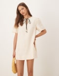 [Vrg Grl] VRG GRL Olsen puff sleeve tie detail mini dress in cream-White 8 CREAM