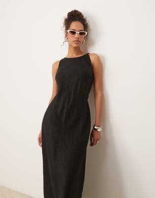 Vrg Grl Opal Sleeveless Linen Maxi Dress In Black
