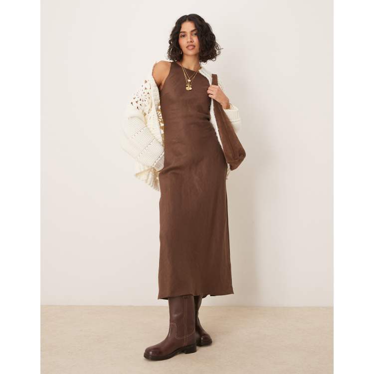 VRG GRL opal sleeveless linen maxi dress in brown | ASOS