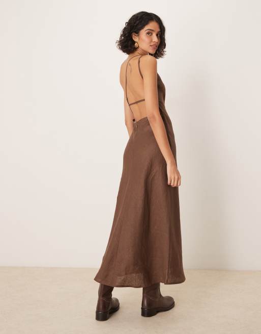 VRG GRL opal sleeveless linen maxi dress in brown