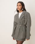 [Vrg Grl] VRG GRL oversized shoulder blazer in black check-Neutral 16 BLACK