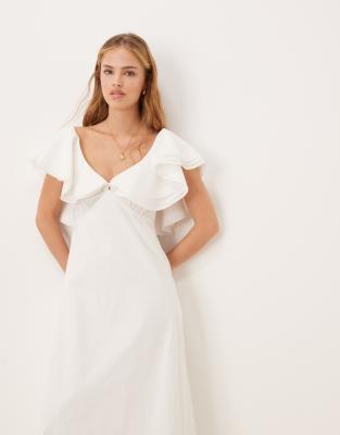All Wedding Bridesmaid Dresses White Linen Party Dress VRG GRL Party Nights  Frill Detail Linen Look