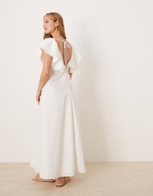 All Wedding Bridesmaid Dresses White Linen Party Dress VRG GRL Party Nights  Frill Detail Linen Look
