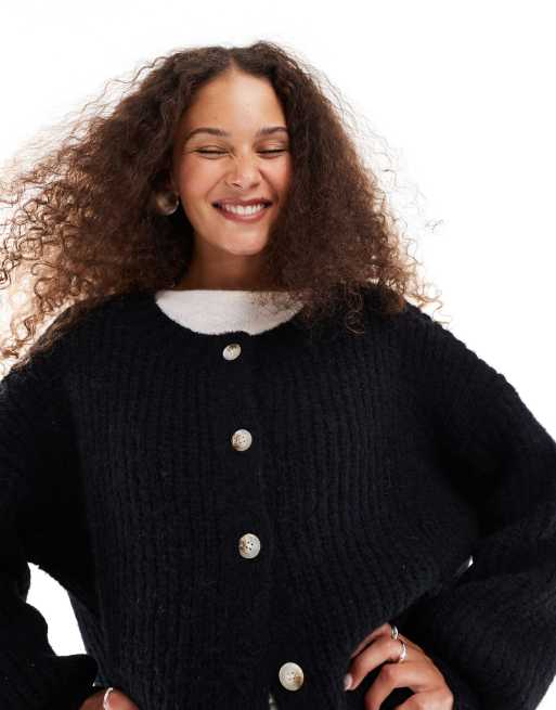 VRG GRL penelope fluffy longline cardigan in black | ASOS