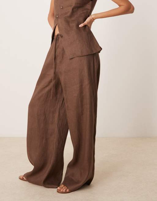VRG GRL raya inen pants in chocolate co-ord, 2 of 5