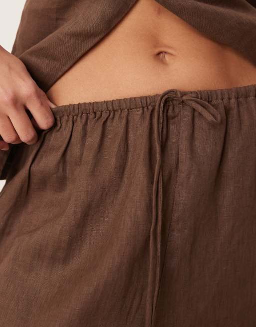 VRG GRL raya inen pants in chocolate co-ord, 3 of 5
