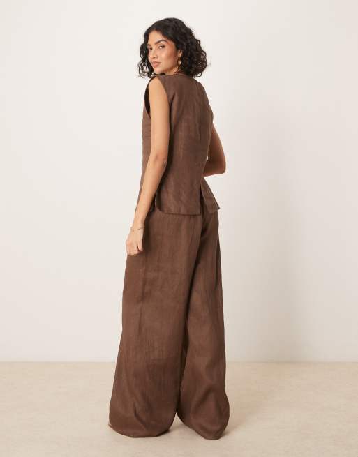 VRG GRL - Raya - Pantalon d'ensemble en lin - Chocolat, 4 de 5