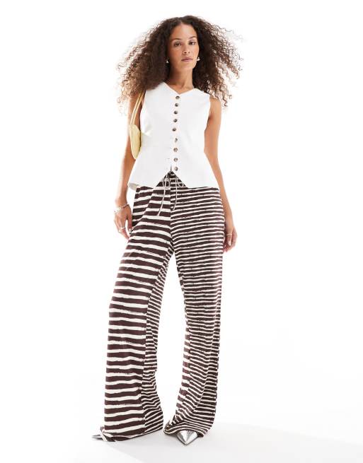 VRG GRL Rieti contrast stripe wide leg pants in multi brown