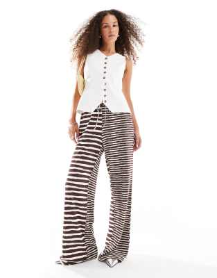 rieti contrast striped wide leg pants in multi brown