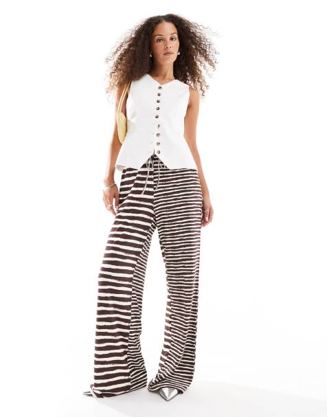 VRG GRL rieti contrast striped wide leg pants in multi brown - view 1