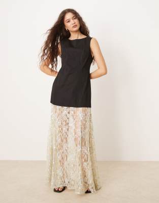 VRG GRL – Robbie – Maxikleid in Schwarz und Silber mit Paillettenrock - view 1