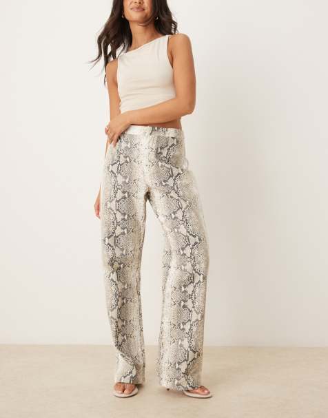 VRG GRL Rue snake print wide leg denim pants in neutral - view 1