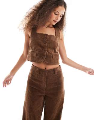 sadie cord button through top in fawn-Brown