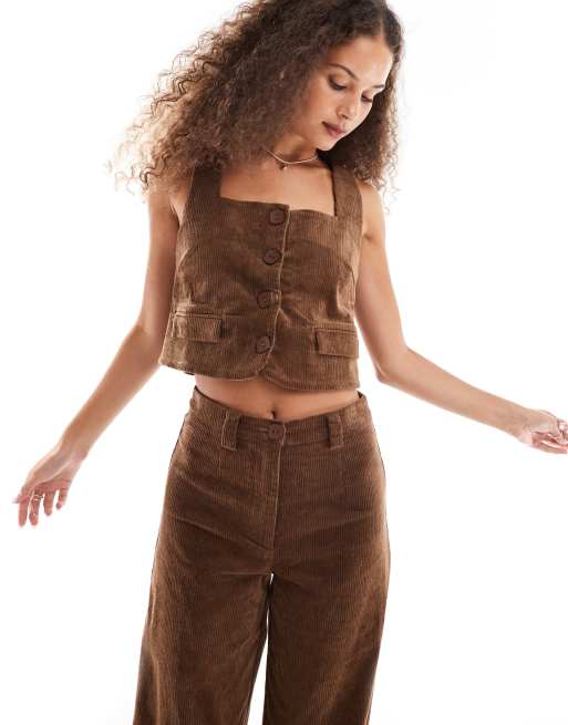 VRG GRL sadie cord button through top in fawn
