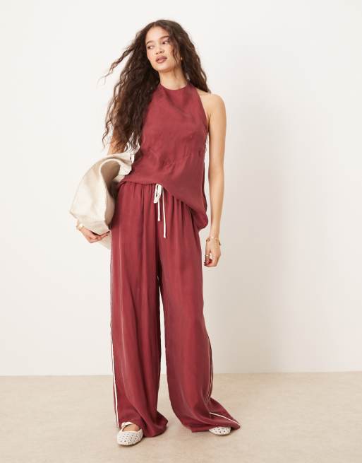 VRG GRL sierra tie-detail halter top co-ord in burgundy, 4 of 4