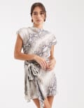 [Vrg Grl] VRG GRL snake print tie detail dress in neutral 6 Neutral Snake