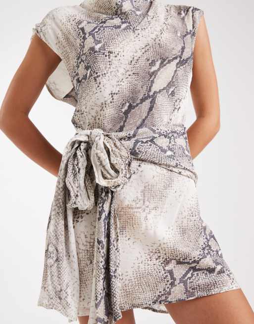 VRG GRL snake print tie detail dress in neutral, 2 of 4