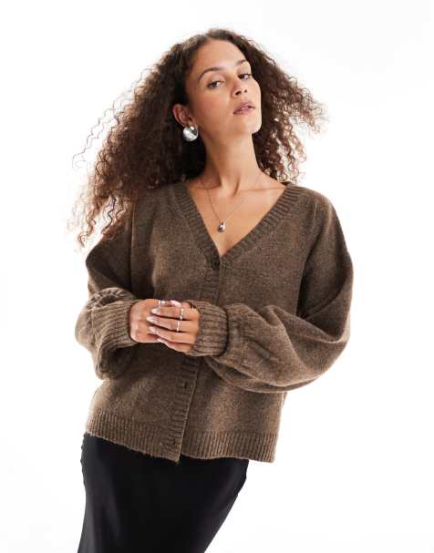 VRG GRL sorrentino oversized cardigan in mole brown - view 1