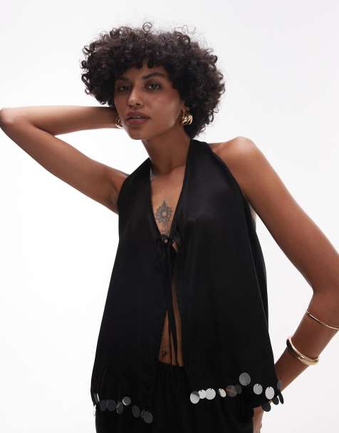VRG GRL spritz sequin edge cami top co-ord in black