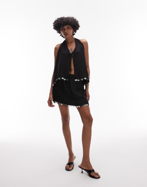 theredthread S fur sequins camisole 黒 THEREDTHREAD / ザレッドスレッド】S fur sequins camisole