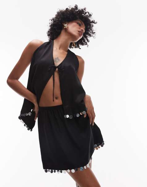 VRG GRL spritz sequin edge mini skirt co-ord in black