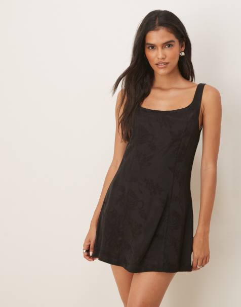 VRG GRL square neck jacquard mini dress in black - view 1