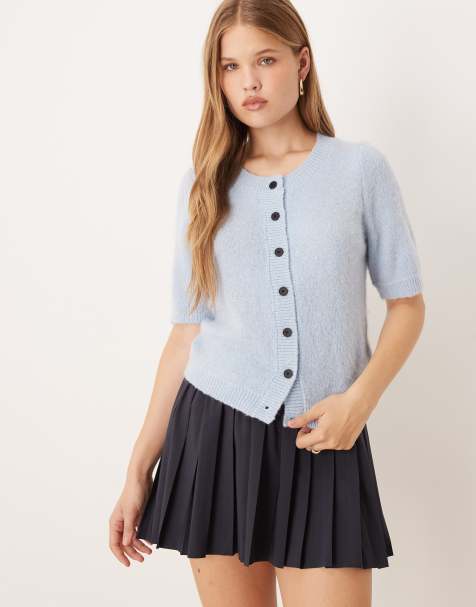 VRG GRL tessa puff sleeve cardigan in powder blue