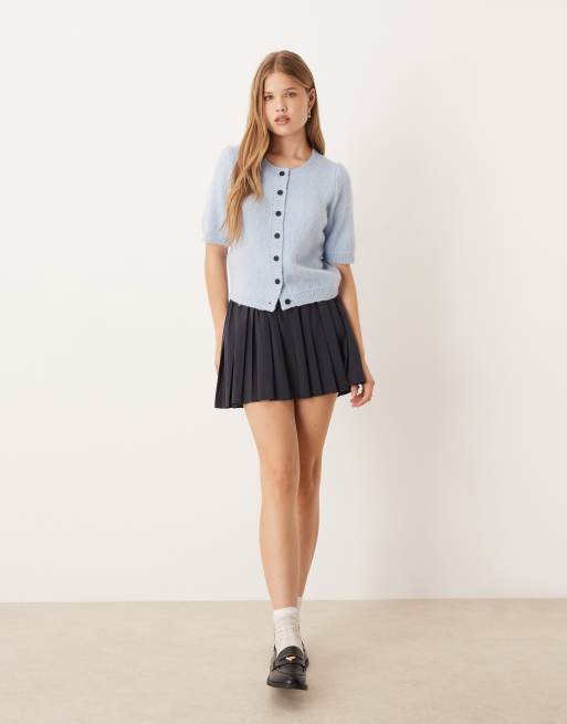 VRG GRL Tessa puff sleeve cardigan in powder blue, 2 of 4