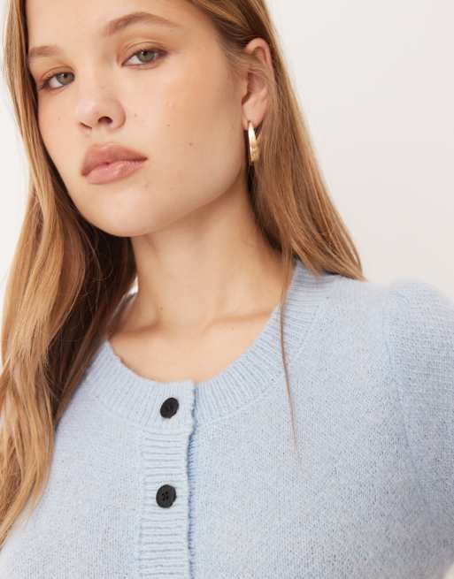 VRG GRL Tessa puff sleeve cardigan in powder blue, 4 of 4