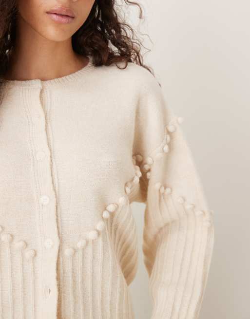 VRG GRL textured cardigan in cream, 3 of 4