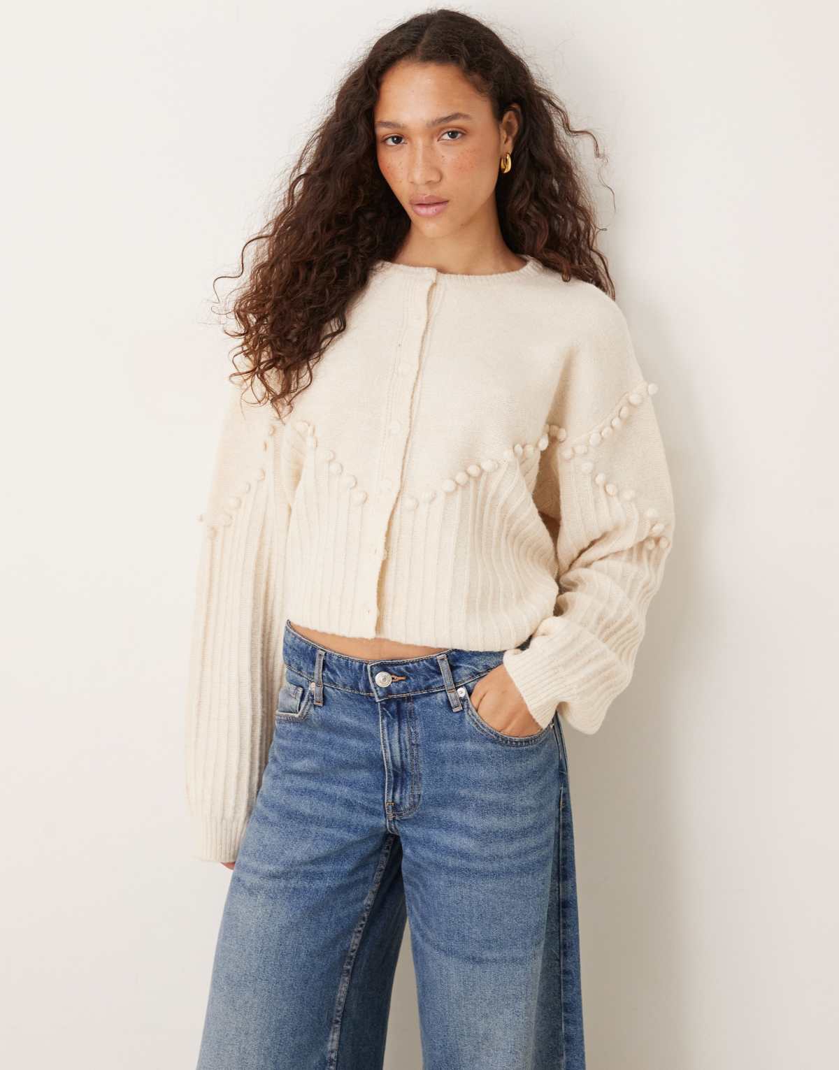 VRG GRL textured cream cardigan in cream