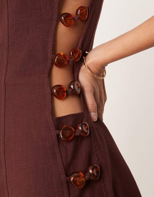 VRG GRL tia linen blend mini dress with bead detailing in burgundy | ASOS