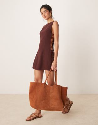 [Vrg Grl] VRG GRL Tia linen mini dress with bead detailing in burgundy-Red 6 BURGUNDY