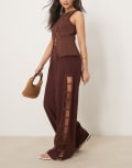 [Vrg Grl] VRG GRL Tia linen pants with bead detailing in burgundy-Red 14 BURGUNDY
