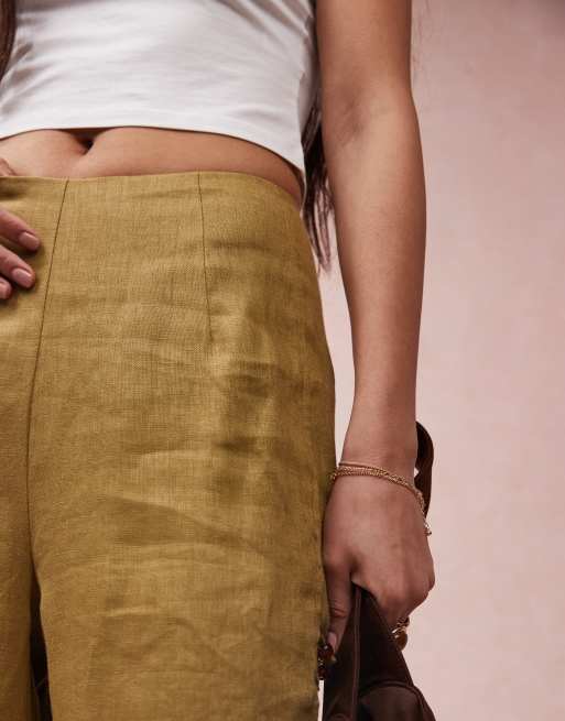 VRG GRL tia linen pants with bead detailing in olive - part of a set