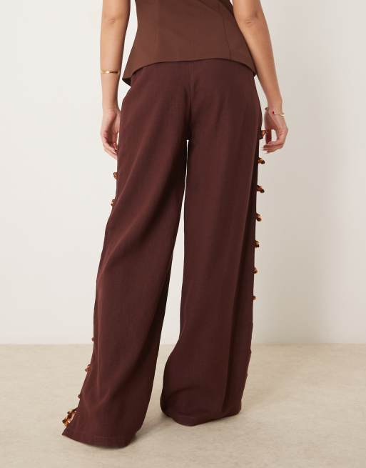 VRG GRL - Tia - Pantaloni in lino bordeaux con perline, 2 di 5