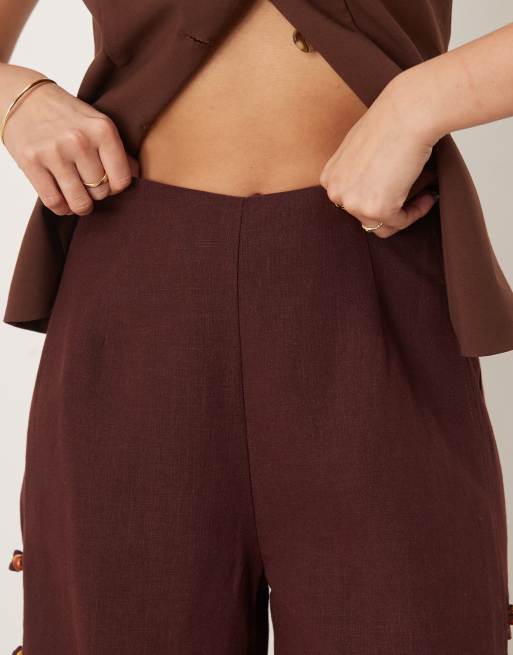 VRG GRL - Tia - Pantaloni in lino bordeaux con perline, 5 di 5