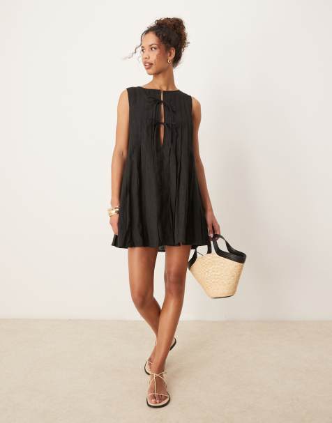 VRG GRL valeria tie front linen mini dress in black - view 1