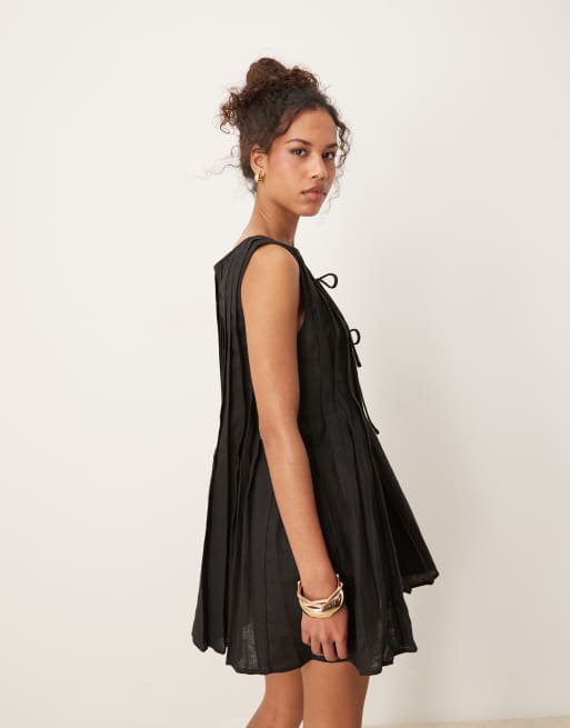 VRG GRL valeria tie front linen mini dress in black