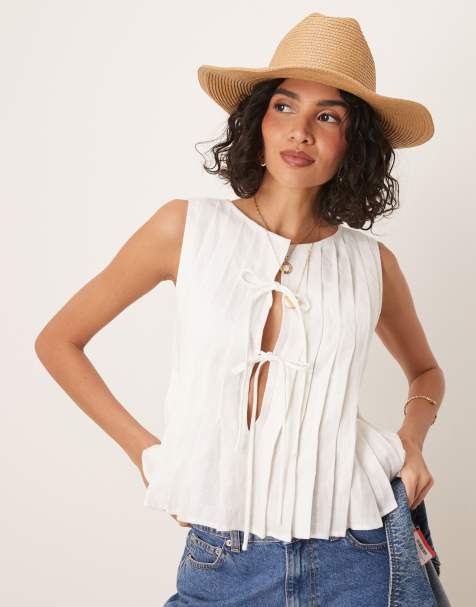 VRG GRL valeria tie front linen top in white