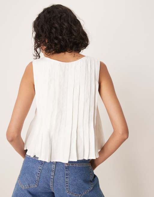 VRG GRL valeria tie front linen top in white