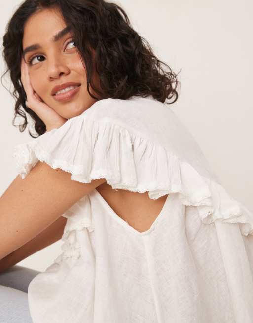 VRG GRL viola linen short sleeve tunic in white | ASOS