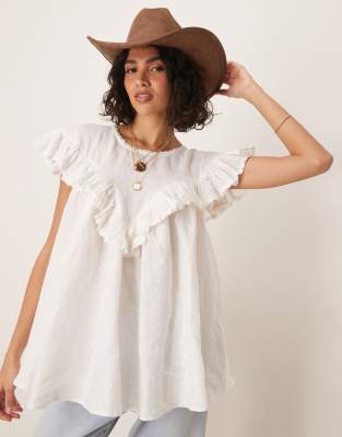 VRG GRL - Viola - Tunique en lin à manches courtes - Blanc