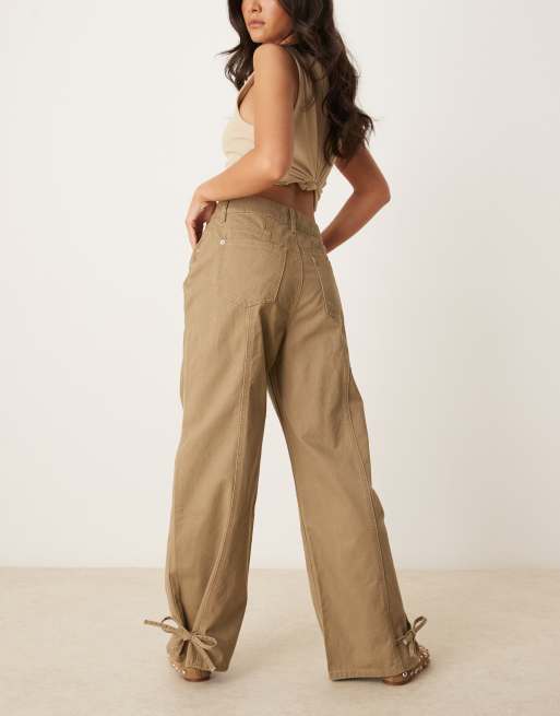 VRG GRL wide leg tailored trousers in khaki, 4 of 5