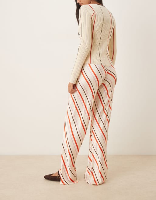 VRG GRL wide leg trousers in multi stripe, 3 of 5