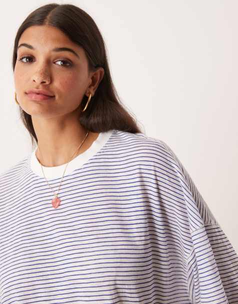 VRG GRL willow oversized striped t-shirt in blue - view 1