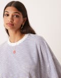 [Vrg Grl] VRG GRL Willow oversized striped t-shirt in blue 14 Blue stripe