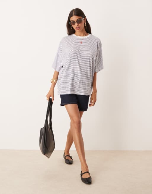 VRG GRL willow oversized striped t-shirt in blue