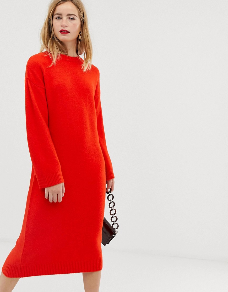 фото Вязаное платье миди из пушистой пряжи asos design-красный